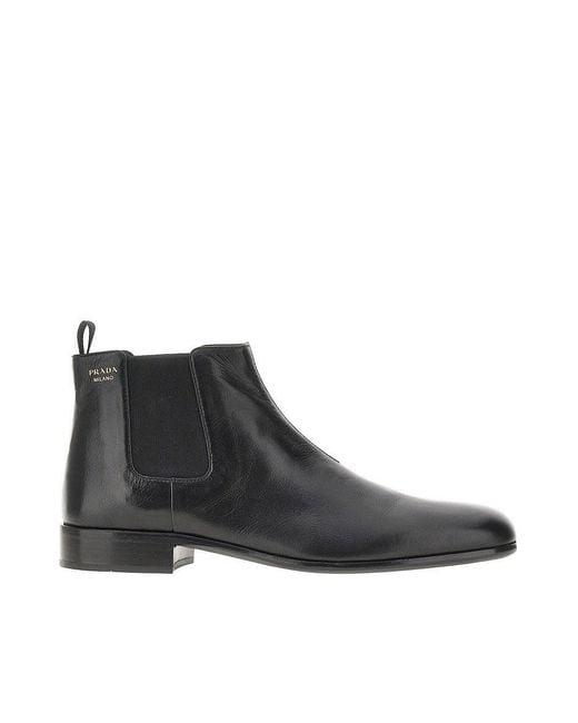 Prada Black Leather Boots With Logo Print