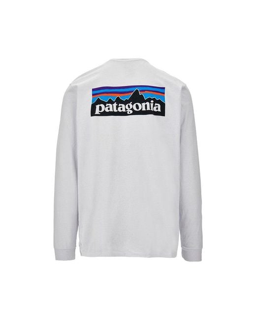 Patagonia White 'P-6 Logo' Long-Sleeved T-Shirt for men