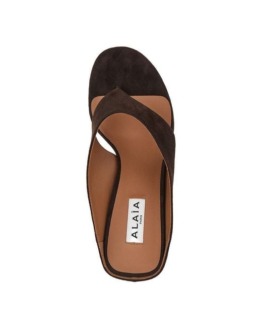 Alaïa Brown Suede Leather 'Cube' Thong Mules