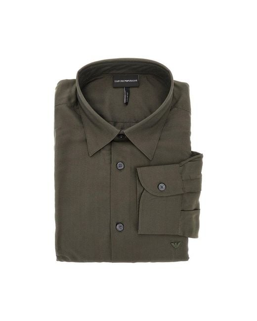 Emporio Armani Green Modal And Silk Shirt for men
