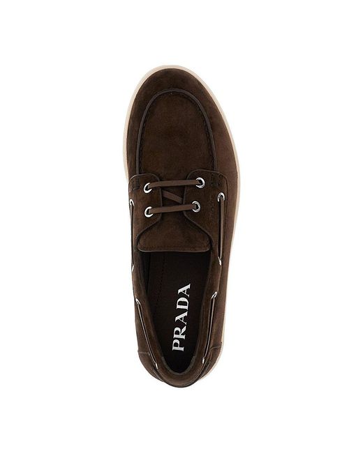 Prada Brown Suede Leather Boat Shoes for men