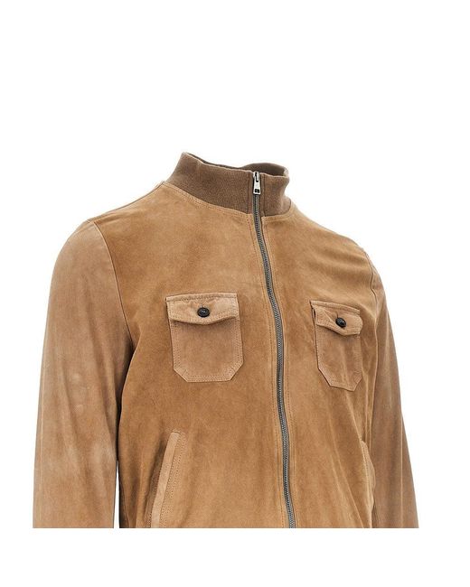Dacute Brown Suede Leather Bomber Jacket for men