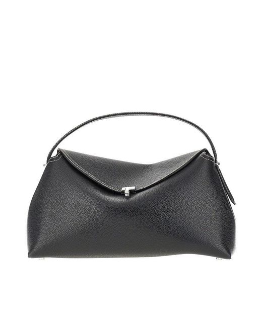 Totême Black 'T-Lock' Grained Leather Top-Handle Bag