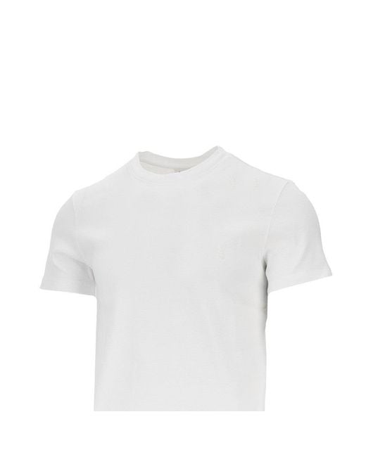 Saint Laurent White Cotton T-Shirt With Logo Embroidery for men