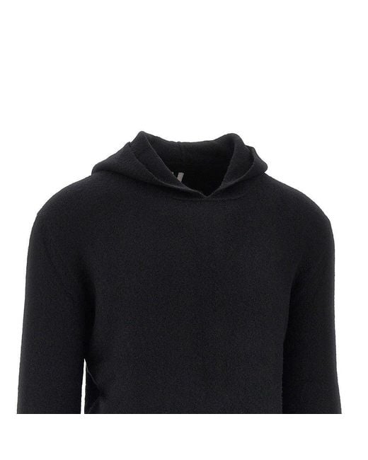 Rick Owens Black Knitted Hooded Sweater for men