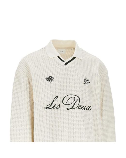 Les Deux White Knitted Polo Shirt With Logo Embroidery for men