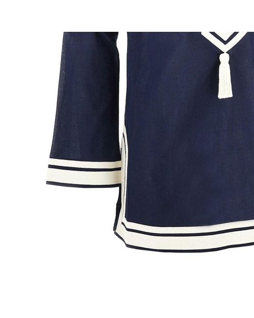 Tory Burch Blue Cotton Voile Tunic Mini Dress