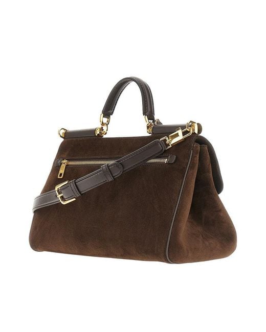 Dolce & Gabbana Brown Suede Leather 'My Sicily' Handbag