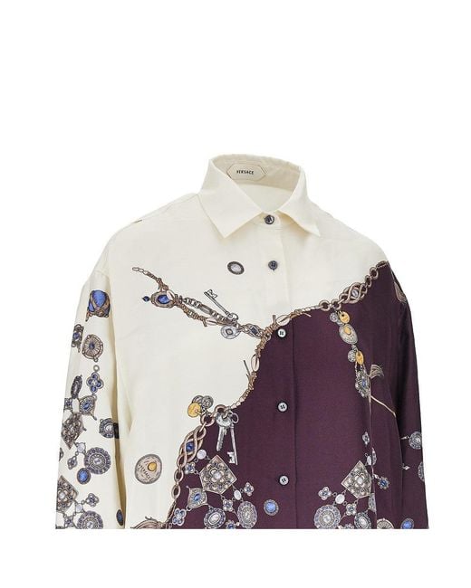 Versace Purple Silk Shirt With 'Stolen Jewels' Print