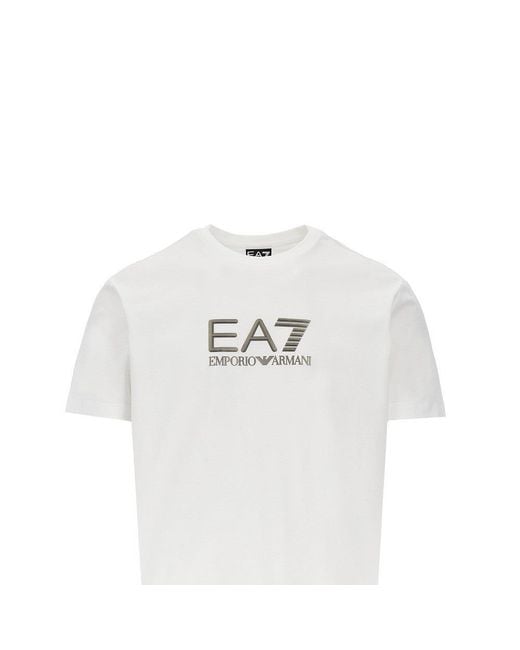 EA7 White Lux Identity Cotton T-Shirt for men