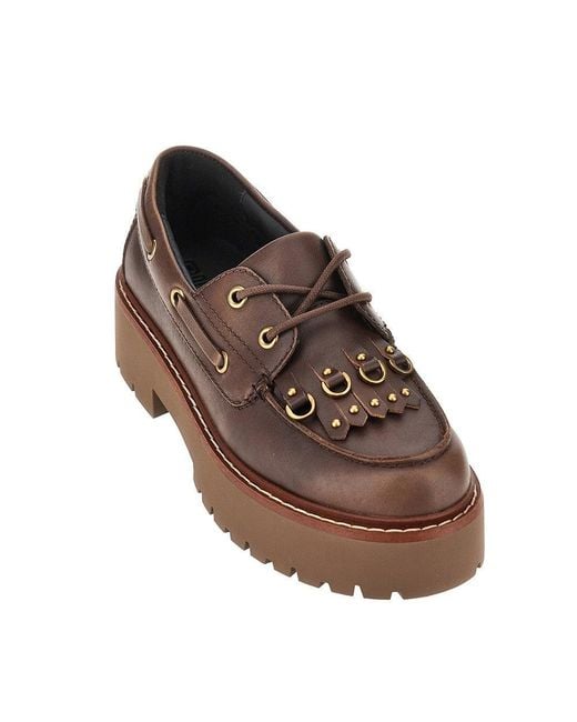 Pinko Brown 'Margaret' Leather Boat Shoes