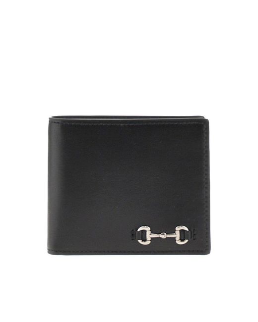 Gucci Black Leather Wallet With Horsebit Detail for men