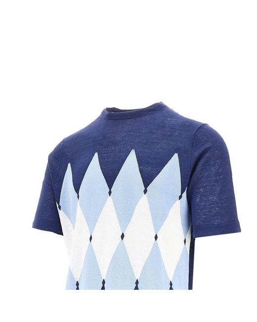 Ballantyne Blue Linen-Blend Short-Sleeved Sweater for men