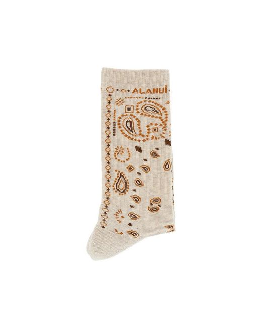 Alanui Natural Cotton-Blend Socks With Bandana Motif