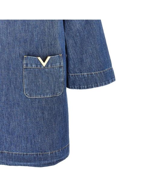 Valentino Blue Denim Mini Skirt With V Details