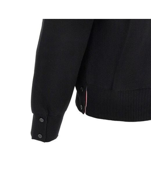 Thom Browne Black Cotton Cardigan With 4 Bar Detail for men