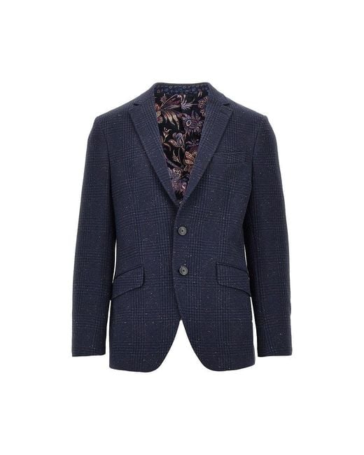Etro Blue Mouliné Tweed Single-Breasted Jacket for men