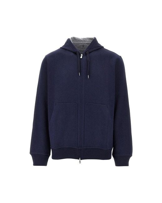 Brunello Cucinelli Blue Double Jersey Full-Zip Hoodie for men
