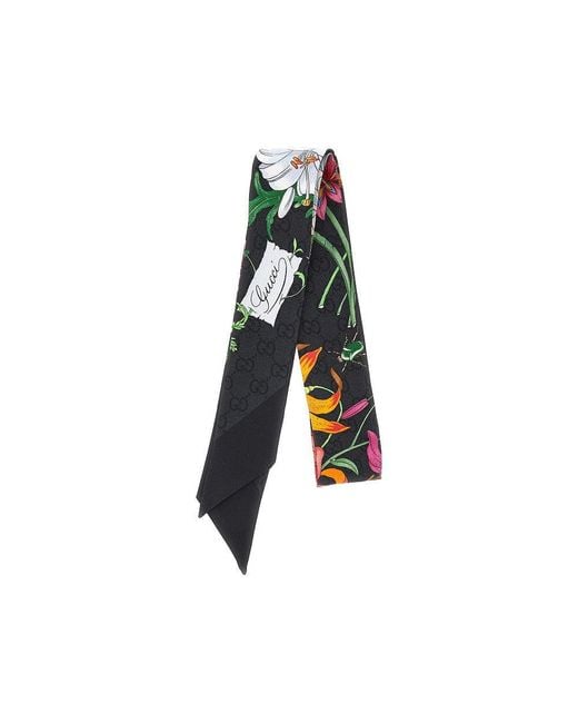 Gucci Green Silk Scarf With Flora Motif