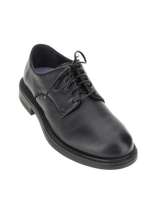 JUAN LACARCEL BY CALCE Black Grained Leather Lace-Up Shoes for men