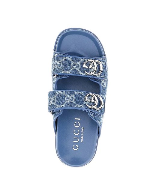 Gucci Blue Gg Fabric Slides With Gg Details