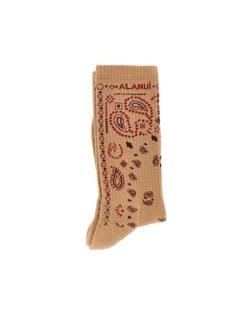 Alanui Brown Cotton-Blend Socks With Bandana Motif