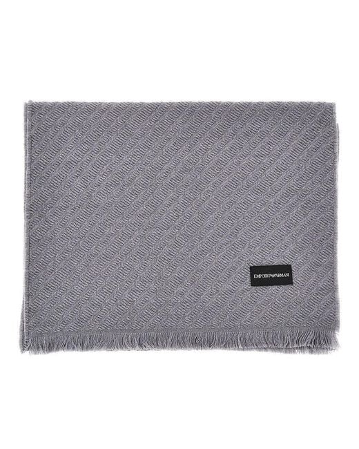 Emporio Armani Gray Jacquard Wool Scarf for men