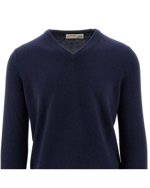 Ballantyne Blue V-Neck Cashmere Sweater for men