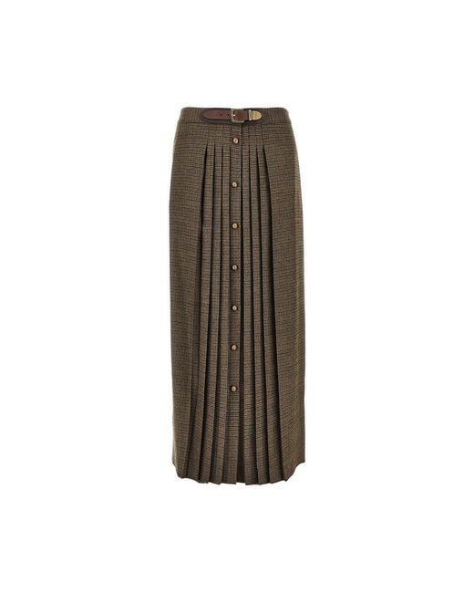 Etro Brown Wool Long Skirt With Houndstooth Motif