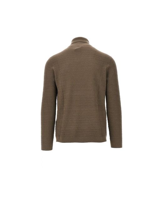 Emporio Armani Green Knitted Turtleneck With Logo Embroidery for men