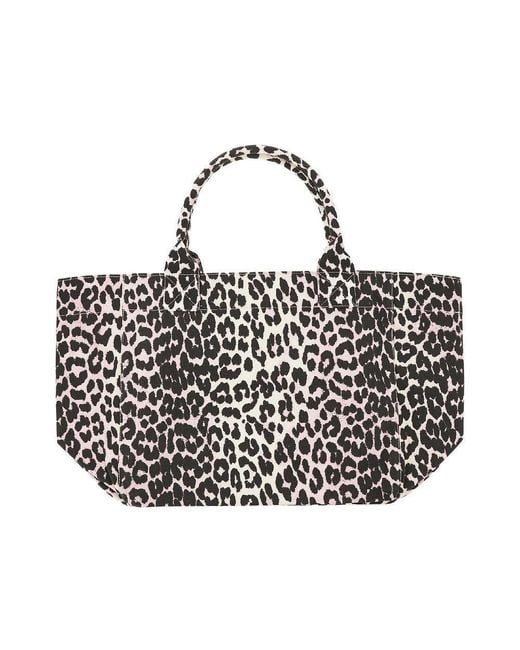 Ganni Black Leopard-Print Canvas Medium Tote Bag