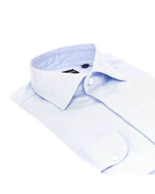 Emporio Armani Blue Cotton Twill Shirt With Striped Motif for men