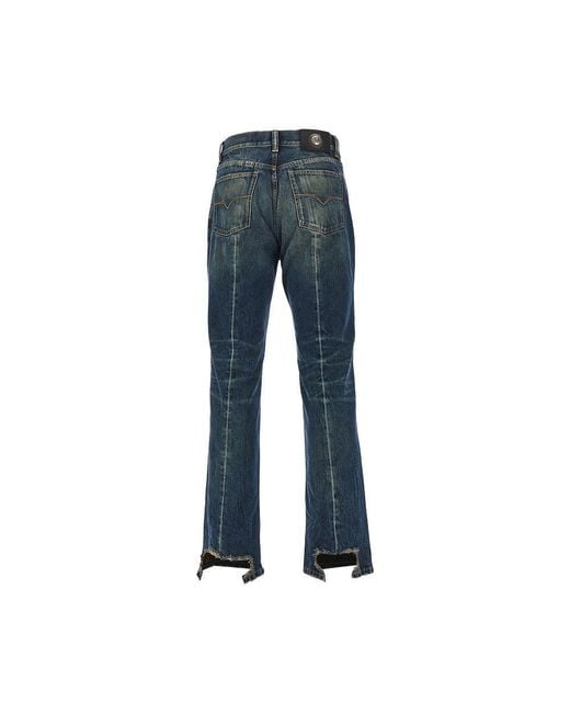 Versace Blue Straight Leg Distressed Jeans for men