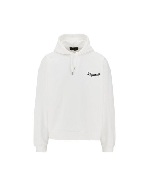 DSquared² White Hoodie With Logo Embroidery for men