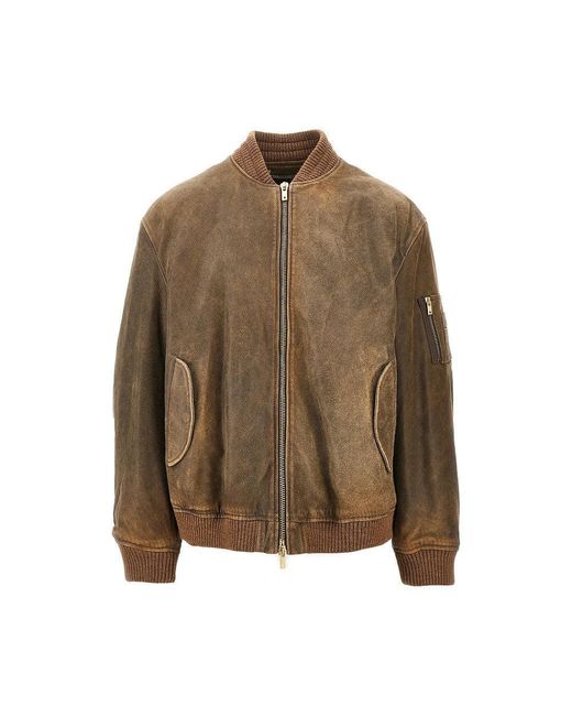 Golden Goose Deluxe Brand Brown Vintage-Effect Leather Bomber Jacket for men