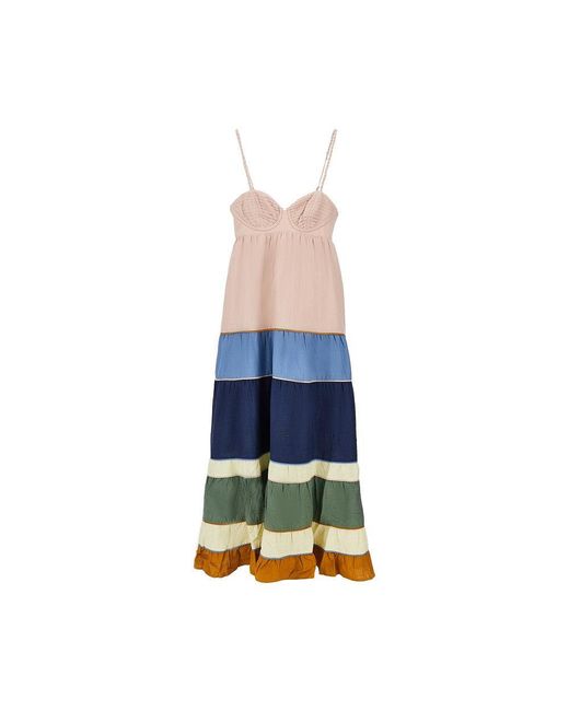 Farm Rio Blue Long Dress With Flounces