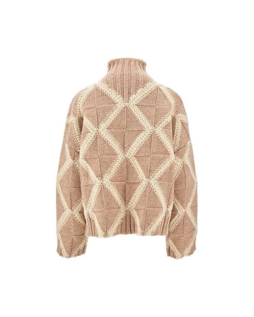 Bottega Veneta Natural Argyle Intarsia Wool Sweater