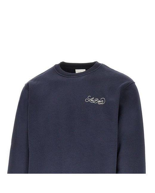 Les Deux Blue Cotton Sweatshirt With Logo Print for men