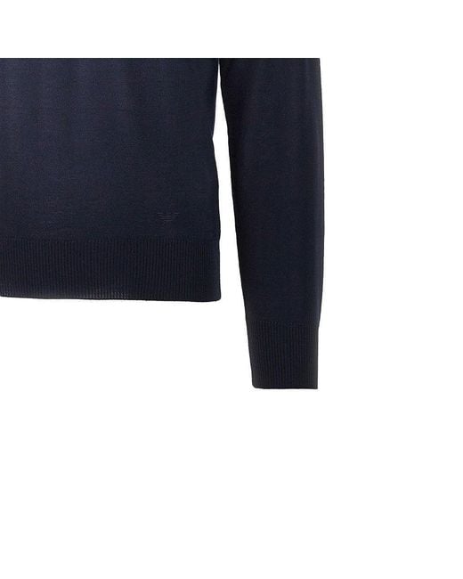 Emporio Armani Blue Virgin Wool Sweater With Eagle Embroidery for men
