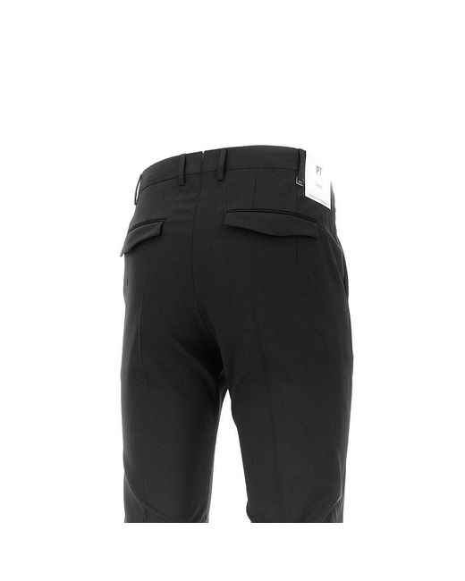 PT Torino Black Stretch Wool Master Fit Pants for men