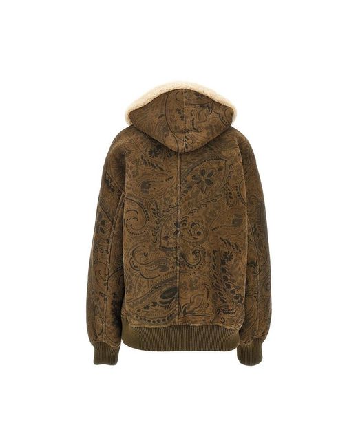 Etro Green Leather Jacket With Paisley Motif