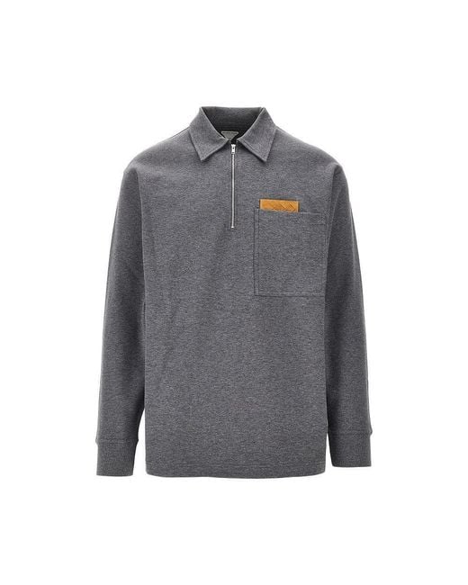 Bottega Veneta Gray Double Jersey Polo With Intrecciato Pocket for men