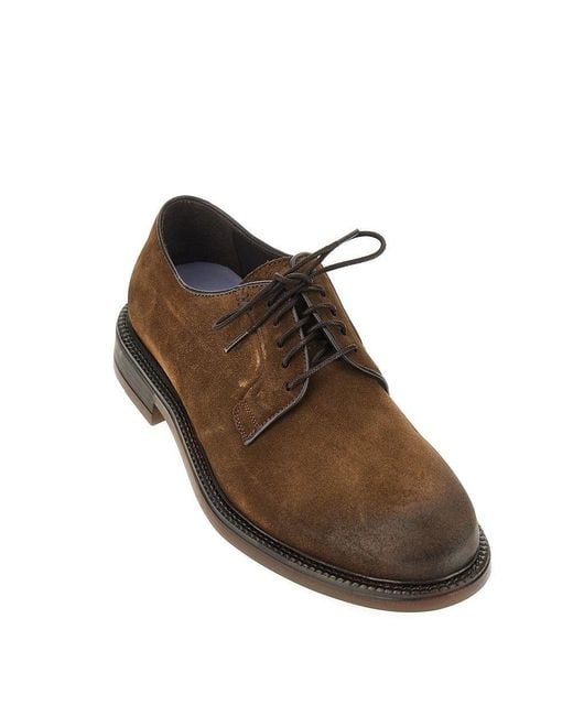 JUAN LACARCEL BY CALCE Brown Suede Leather Lace-Up Shoes for men