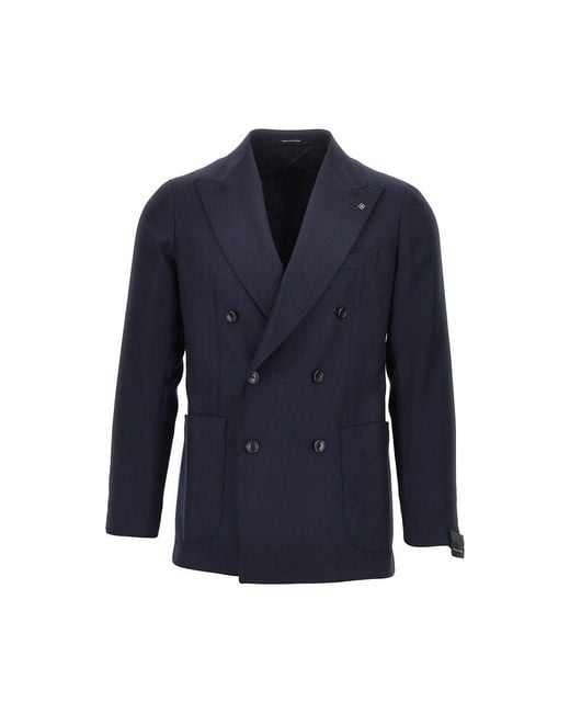 Tagliatore Blue Virgin Wool Double-Breasted Jacket for men
