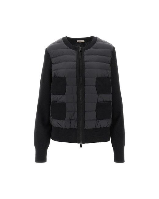 Moncler Black Wool And Padded Nylon Cardigan