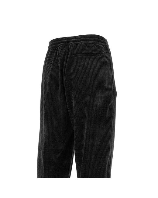 Emporio Armani Black Ribbed Velour Sweatpants for men