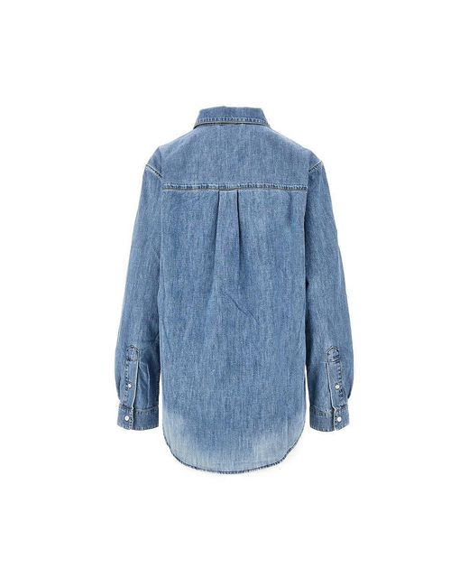 Miu Miu Blue Logo Embroidery Chambray Denim Shirt