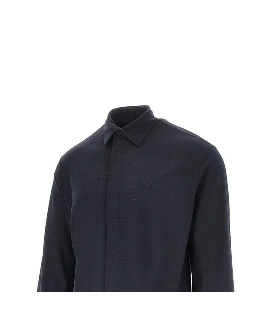 Emporio Armani Blue Wool Jersey Shirt for men