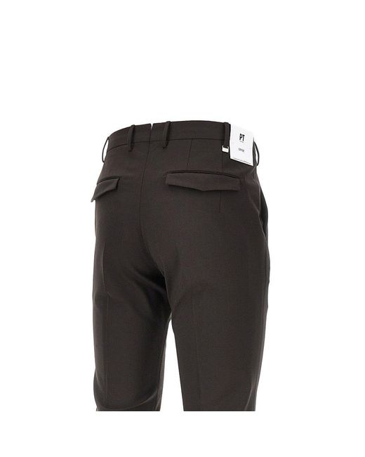 PT Torino Black Stretch Wool Master Fit Pants for men