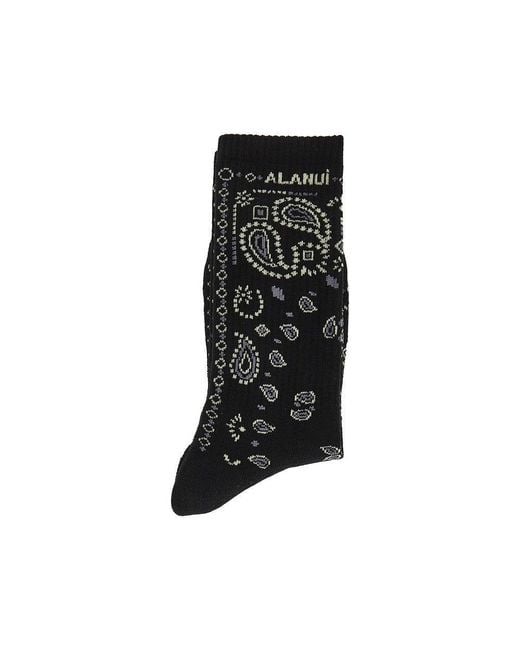 Alanui Black Cotton-Blend Socks With Bandana Motif